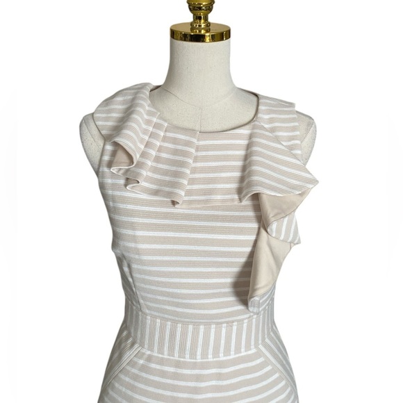 ANTONIO MELANI Women's Cream Striped Sleeveless Ruffled Sheath Office Dress Sz 2 - Picture 5 of 8